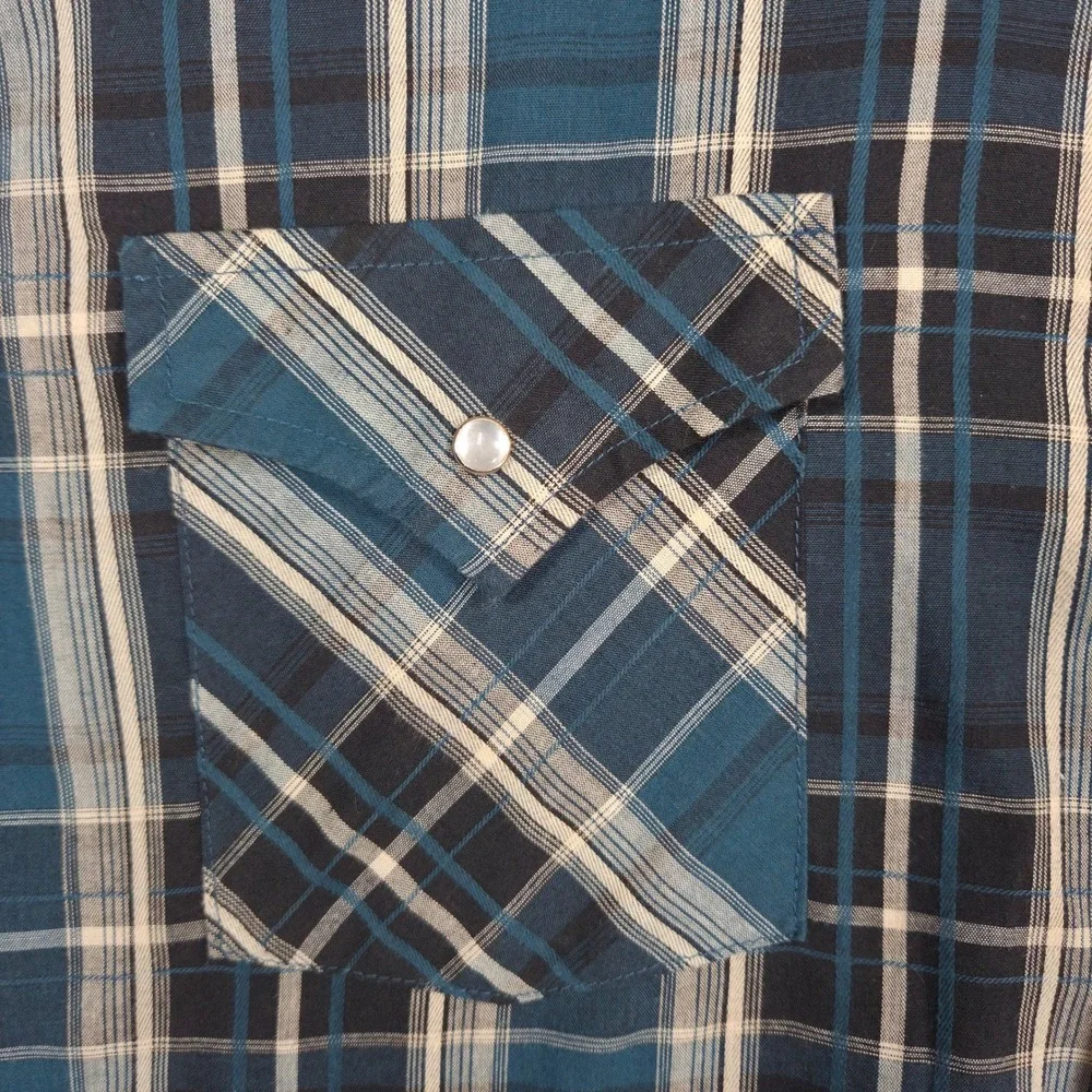 Ely Cattleman Mens XL Blue Plaid Western Short Sleeve Pearl Snap Cowboy Shirt